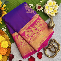 Vriksham Elegant Bridal Purple With Pink Border Pure Silk Saree-VS4810