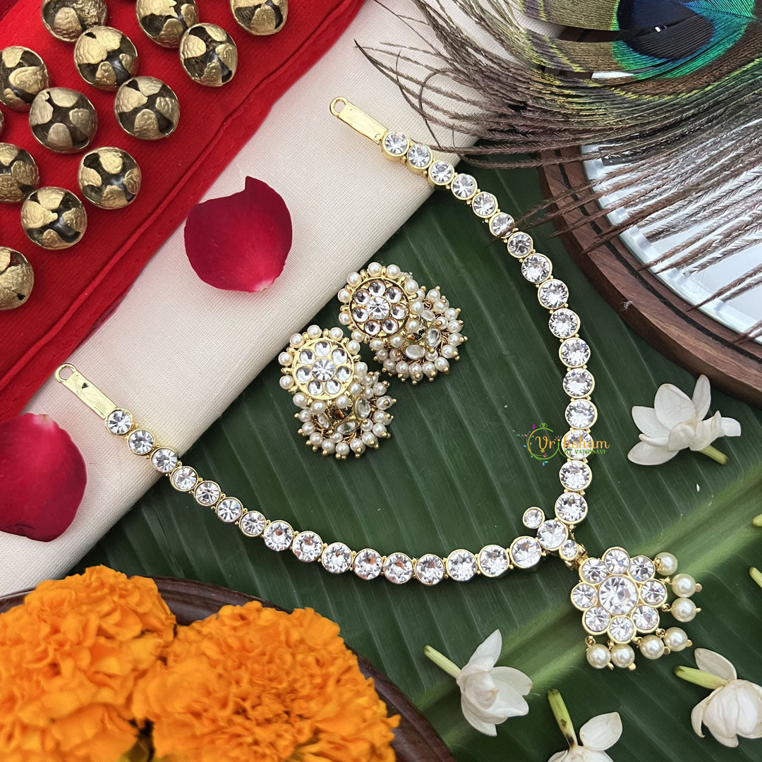 Vriksham Classic temple Round Design Attigai Style Short Neckpiece-Pearl-G19728