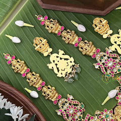 Vriksham Elegant Lakshmi Idol With Floral Kundan Jadau Long Neckpiece-Red Green & White-Green Bead-J3997