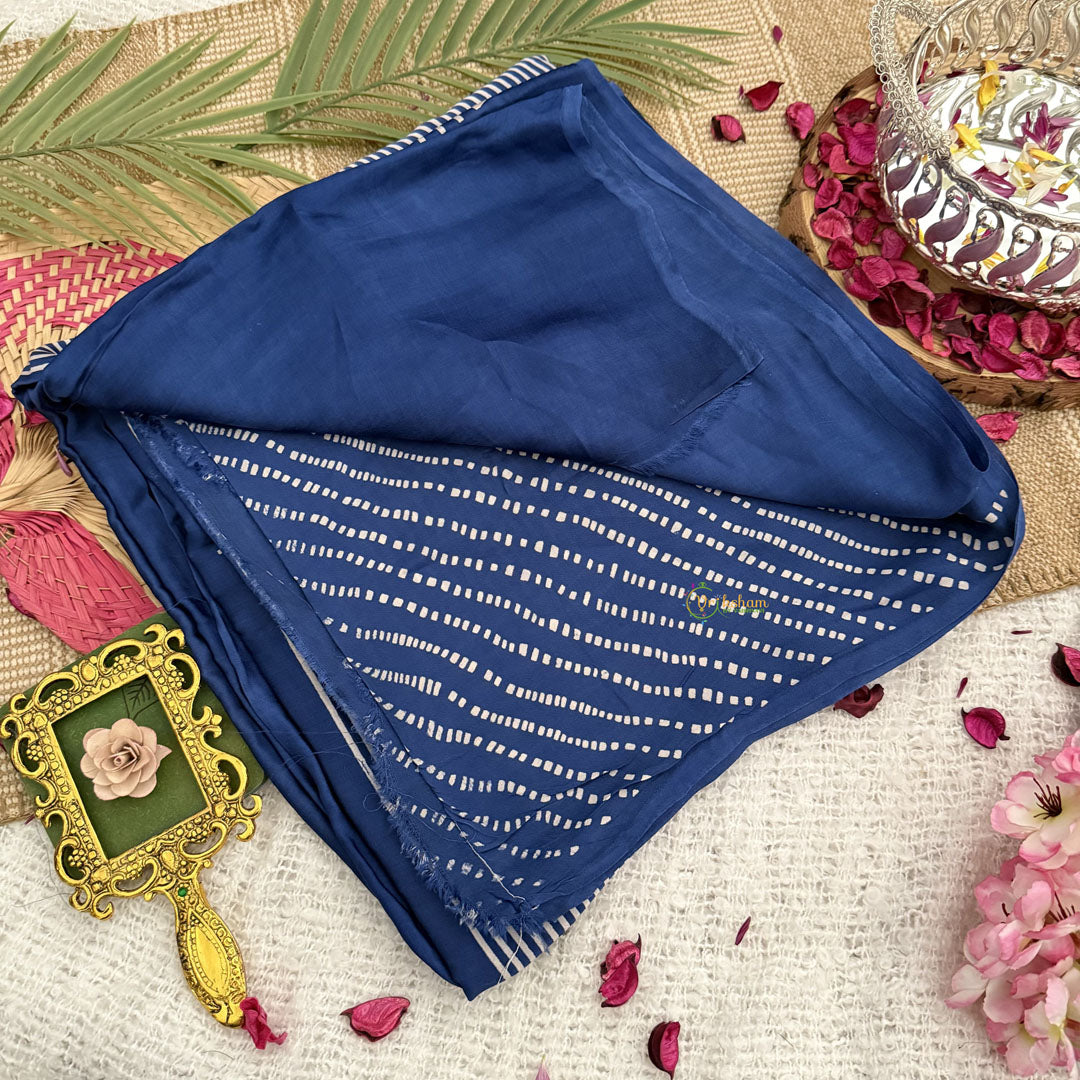 Vriksham Blue Striped Print Ajrakh Modal Silk Saree-VS4444