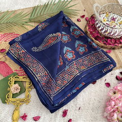 Vriksham Navy Blue Ajrakh Modal Silk Saree-VS4438