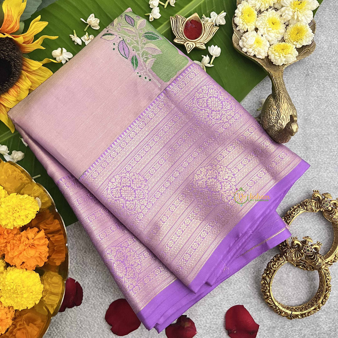 Vriksham Light Lavender Double Shade With Silver Zari Pure Silk Saree-VS4815