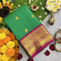 Vriksham Green Shade With Pink  Gold Zari Korvai Pure Silk Saree-VS4817