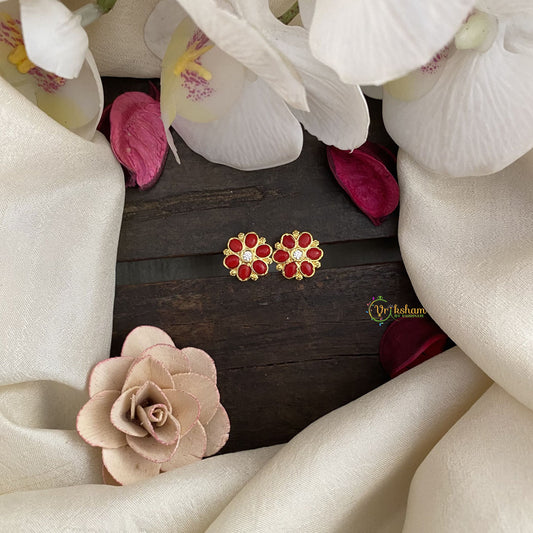 Vriksham Exquisite Floral Studs-Coral-G16733