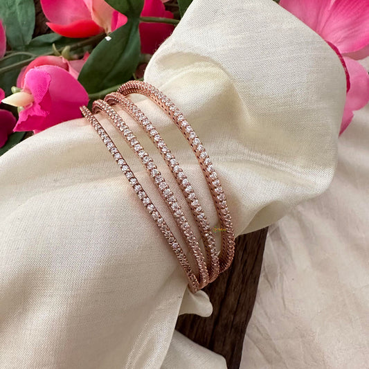 Trendy Rose Gold Look Alike White AD Stone Bangle-G13434