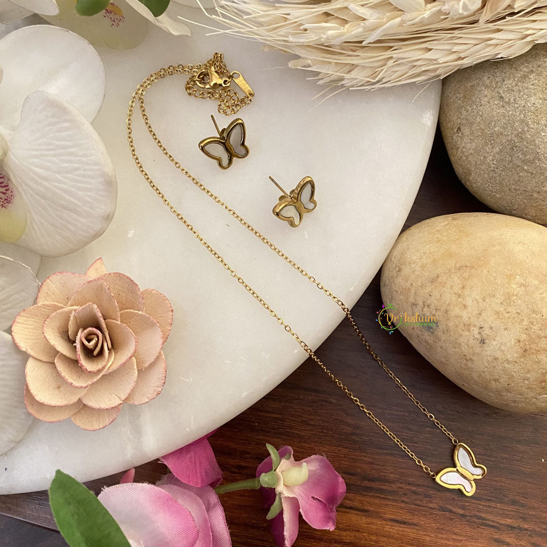 Vriksham Butterfly Pendant Anti Tarnish Stainless Steel Necklace Chain -G17658