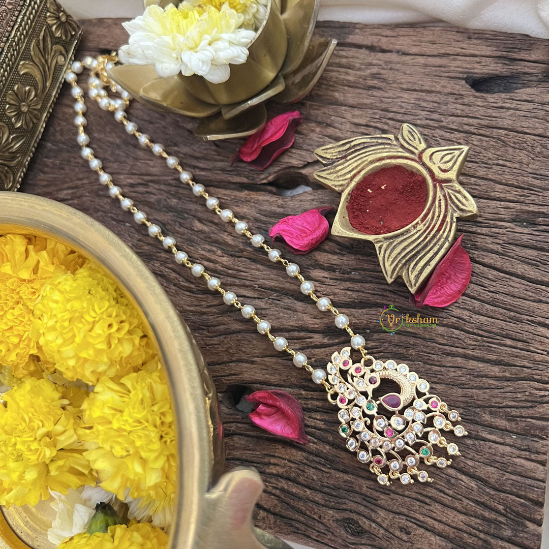 Vriksham AD Stone Traditional Peacock Pendant Pearl layer-G18846
