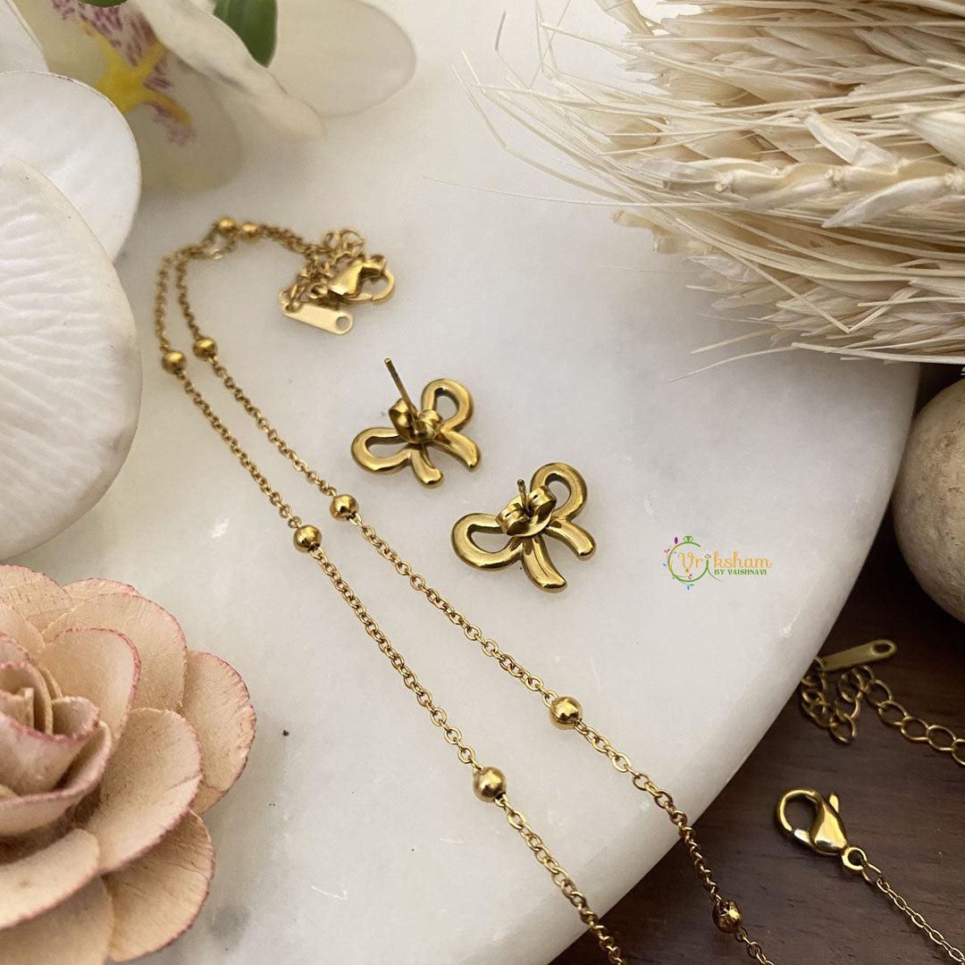 Vriksham Bow Shape Pendant Anti Tarnish Stainless Steel Necklace Chain -G17659