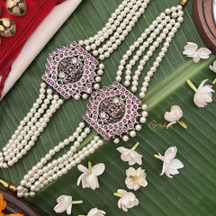 Vriksham Antique Gold‑Tone Kemp Stone Temple Vaddanam Waist Belt With Pearl Chains & Lakshmi Motif-G19730