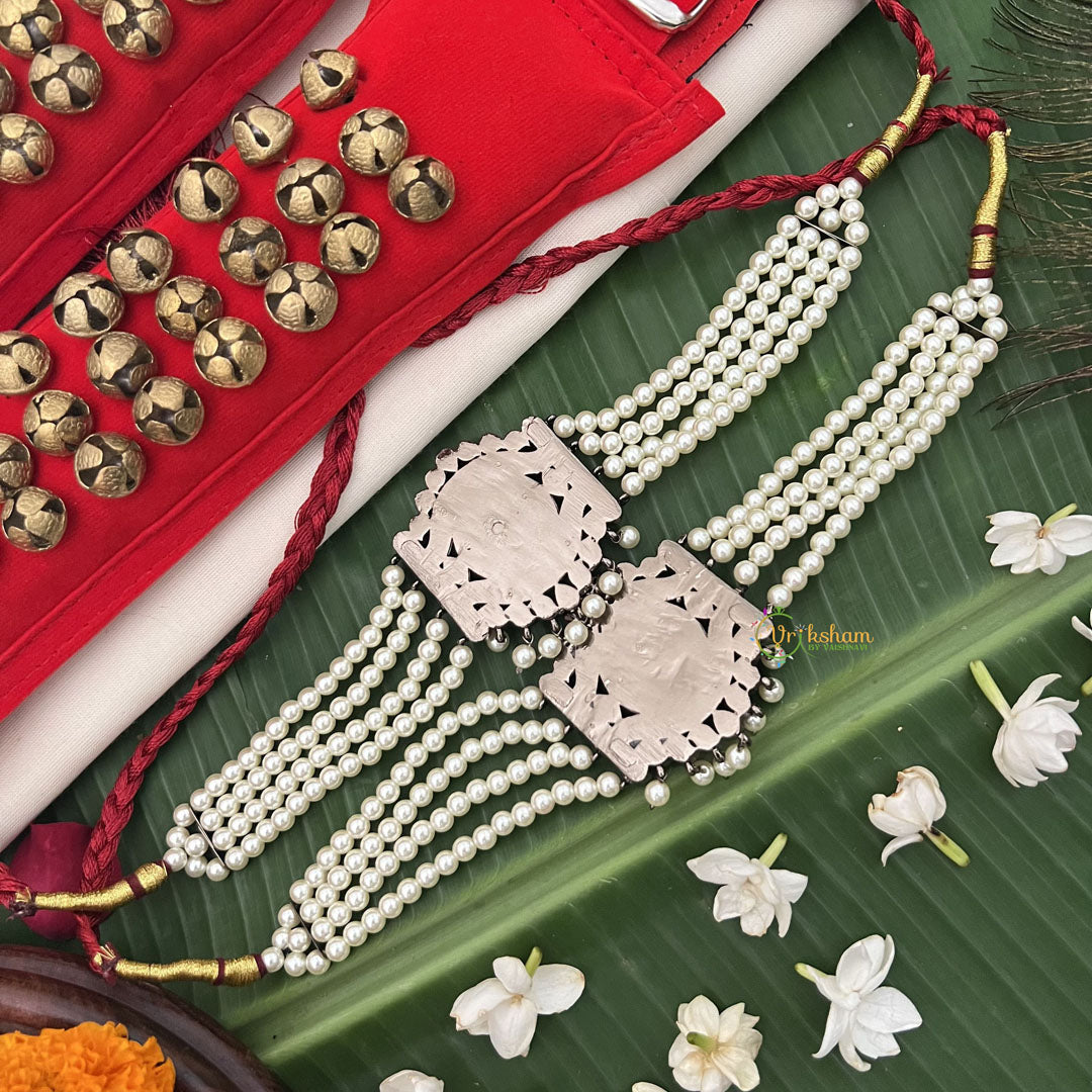 Vriksham Antique Gold‑Tone Kemp Stone Temple Vaddanam Waist Belt With Pearl Chains & Lakshmi Motif-G19730