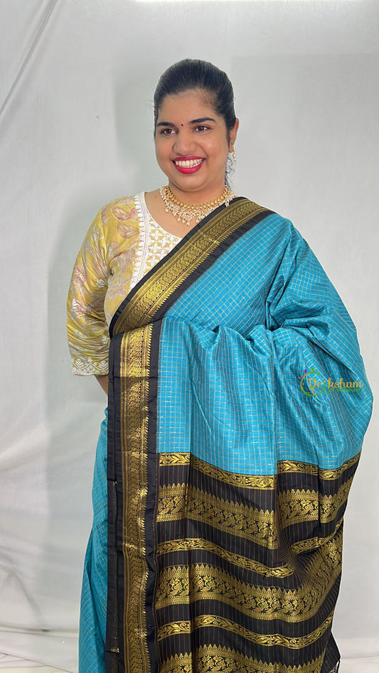 Firosa With Black Border-Vairaoosi Podi Kattam- Kalyani Cotton Saree - VS3444