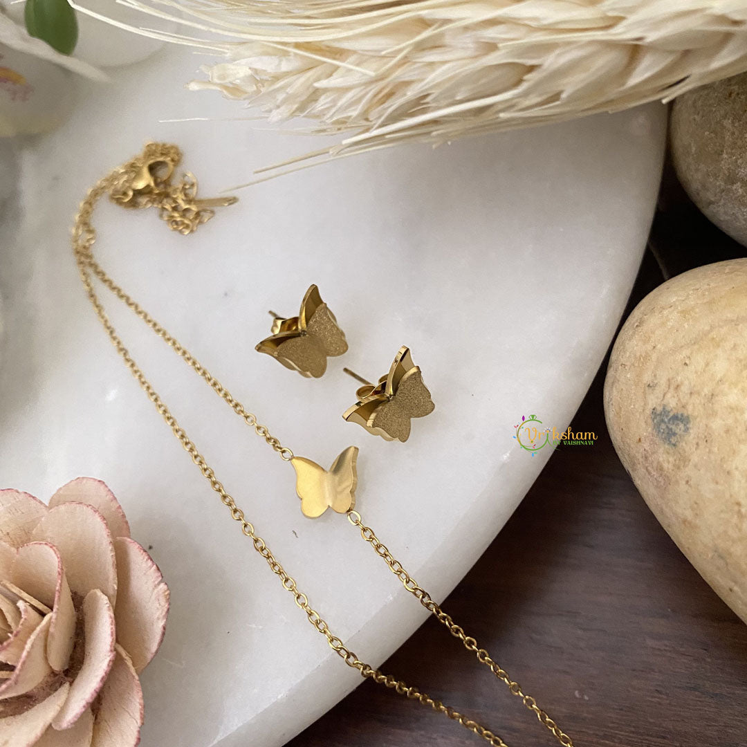 Vriksham Gold Butterfly Pendant Anti Tarnish Stainless Steel Necklace Chain -G17660