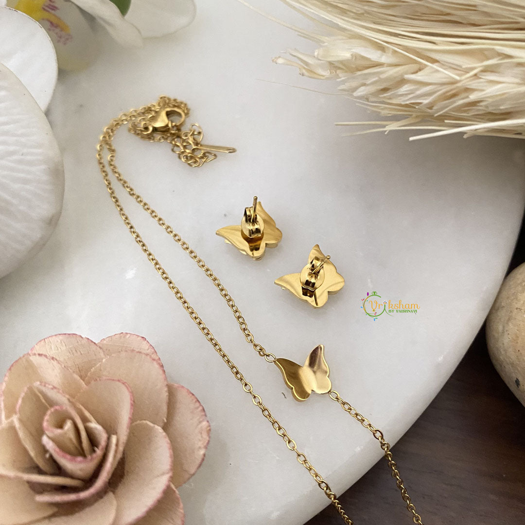 Vriksham Gold Butterfly Pendant Anti Tarnish Stainless Steel Necklace Chain -G17660