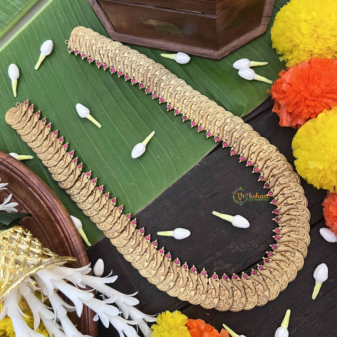 Vriksham Ethnic Temple Peacock Kundan Jadau Lakshmi Coin Long Neckpiece-J4002