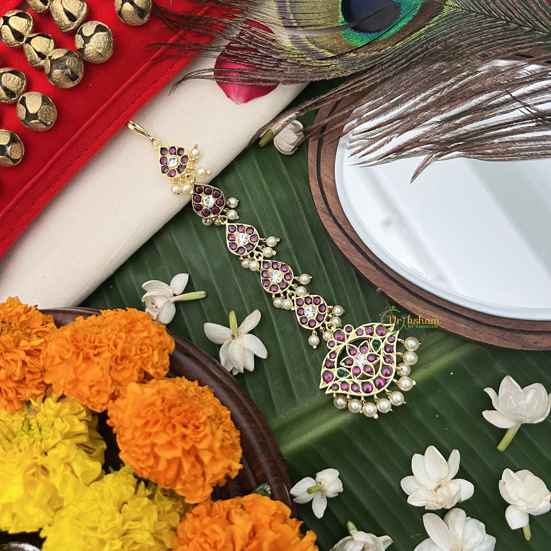 Vriksham Traditional temple-inspired Style Kemp Mang Tikka-Red White & Green-Pearl-G19732