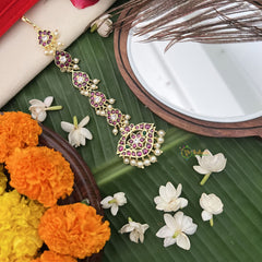 Vriksham Traditional temple-inspired Style Kemp Mang Tikka-Red White & Green-Pearl-G19732