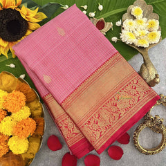 Vriksham Baby pink With Red Border Vairaoosi Korvai Pure Silk Saree-VS4808