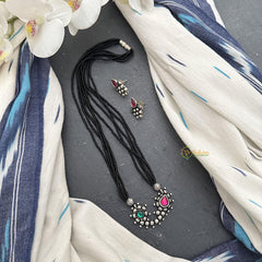 German Silver Pendant Black Beaded Neckpiece-S902