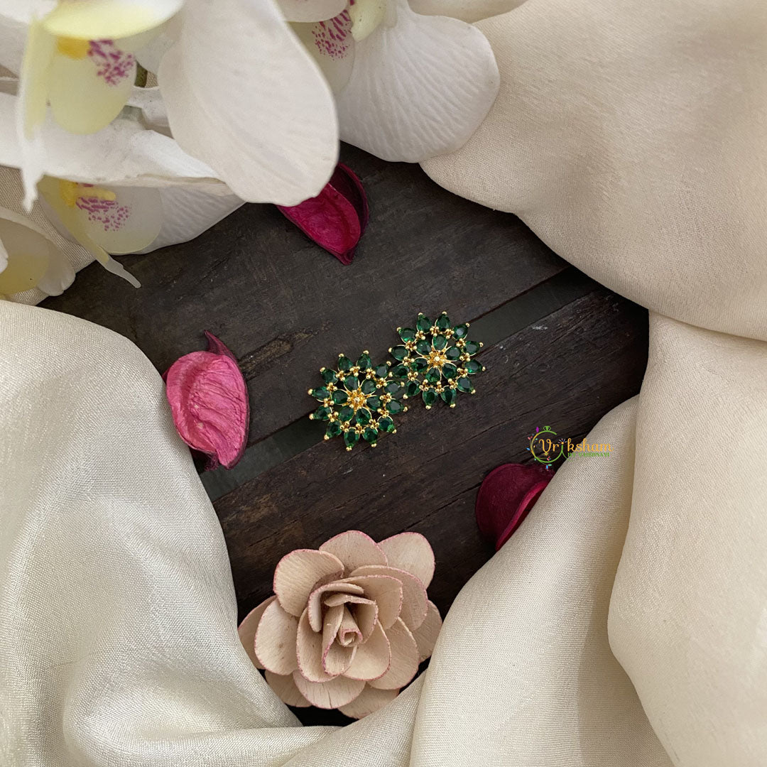 Vriksham Antique Floral Studs-Green-G16709