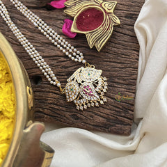 Vriksham AD Stone Leaf Designe Pendant 3 Layer Pearl Mala-Red-G18832