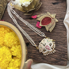 Vriksham AD Stone Leaf Designe Pendant 3 Layer Pearl Mala-Red-G18832