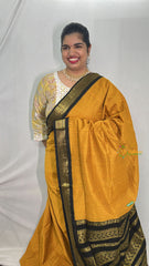 Mustard With Black Border-Vairaoosi Podi Kattam- Kalyani Cotton Saree - VS3440