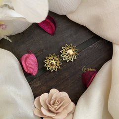 Vriksham Antique Floral Studs-Green-G16709