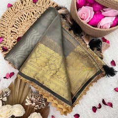 Vriksham Grey Color Janhvi Kapoor's Organza Saree-Handloom-VS5037