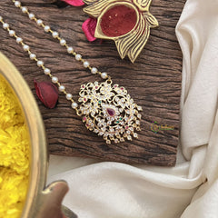 Vriksham AD Stone Peacock Pendant Pearl Layer-Red Green-G18839