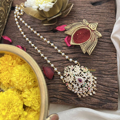 Vriksham AD Stone Peacock Pendant Pearl Layer-Red Green-G18839