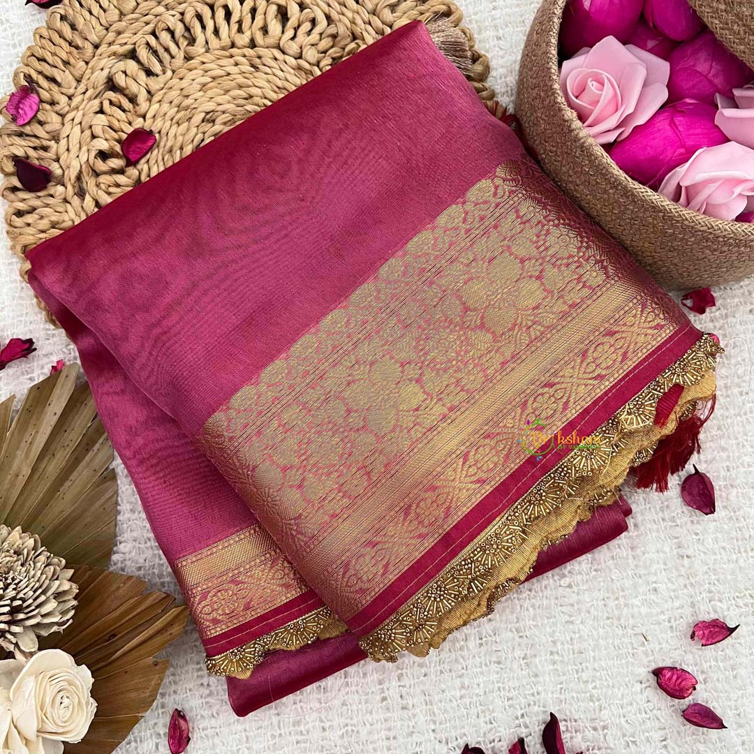 Vriksham Janhvi Kapoor Onion Pink Organza Saree-Aari Work Border-Handloom-VS5024