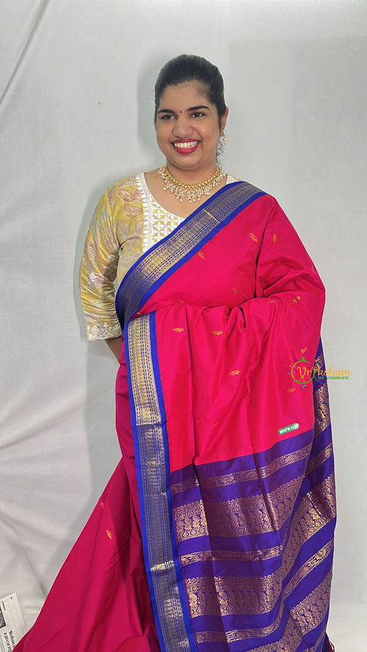 Hot Pink With Purple Border- Kalyani Cotton Saree - VS3430