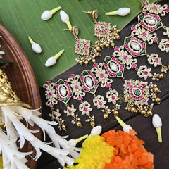 Vriksham Bridal AD Stone Style Choker-Red Green& White-Gold Bead-J3993