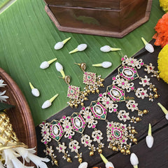 Vriksham Bridal AD Stone Style Choker-Red Green& White-Gold Bead-J3993