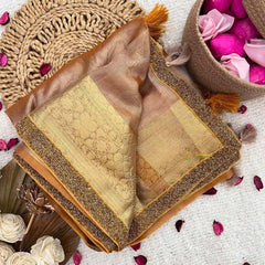 Vriksham Rich Ochre  Organza Saree-Aari Work Border-Handloom-VS5043