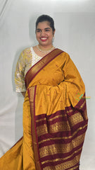 Mustard With Maroon Border- Kalyani Cotton Saree - VS3438