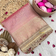 Vriksham Janhvi Kapoor Light Pink Organza Saree-Lace Border-Handloom-VS5036