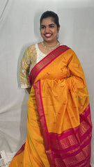 Mango Color With Rani Pink Border- Kalyani Cotton Saree - VS3434