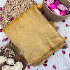 Vriksham Janhvi Kapoor Mustard Yellow Organza Saree-Aari Work Border-Handloom-VS5042