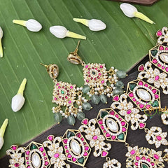 Vriksham Bridal AD Stone Style Choker-Red Green& White-Green Bead-J3994