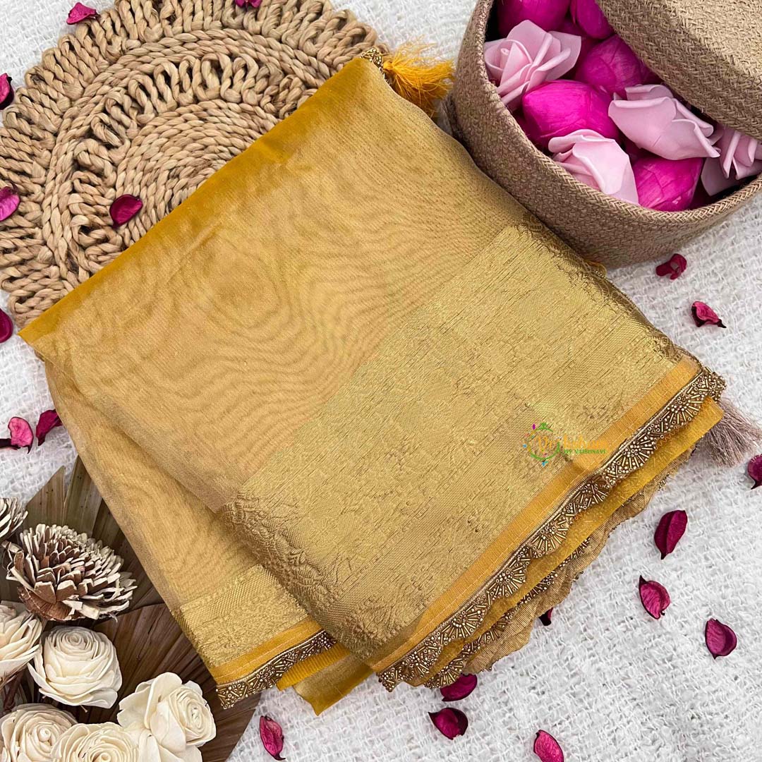 Vriksham Janhvi Kapoor Mustard Yellow Organza Saree-Aari Work Border-Handloom-VS5042