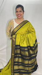 Olive With Black Border- Kalyani Cotton Saree - VS3432