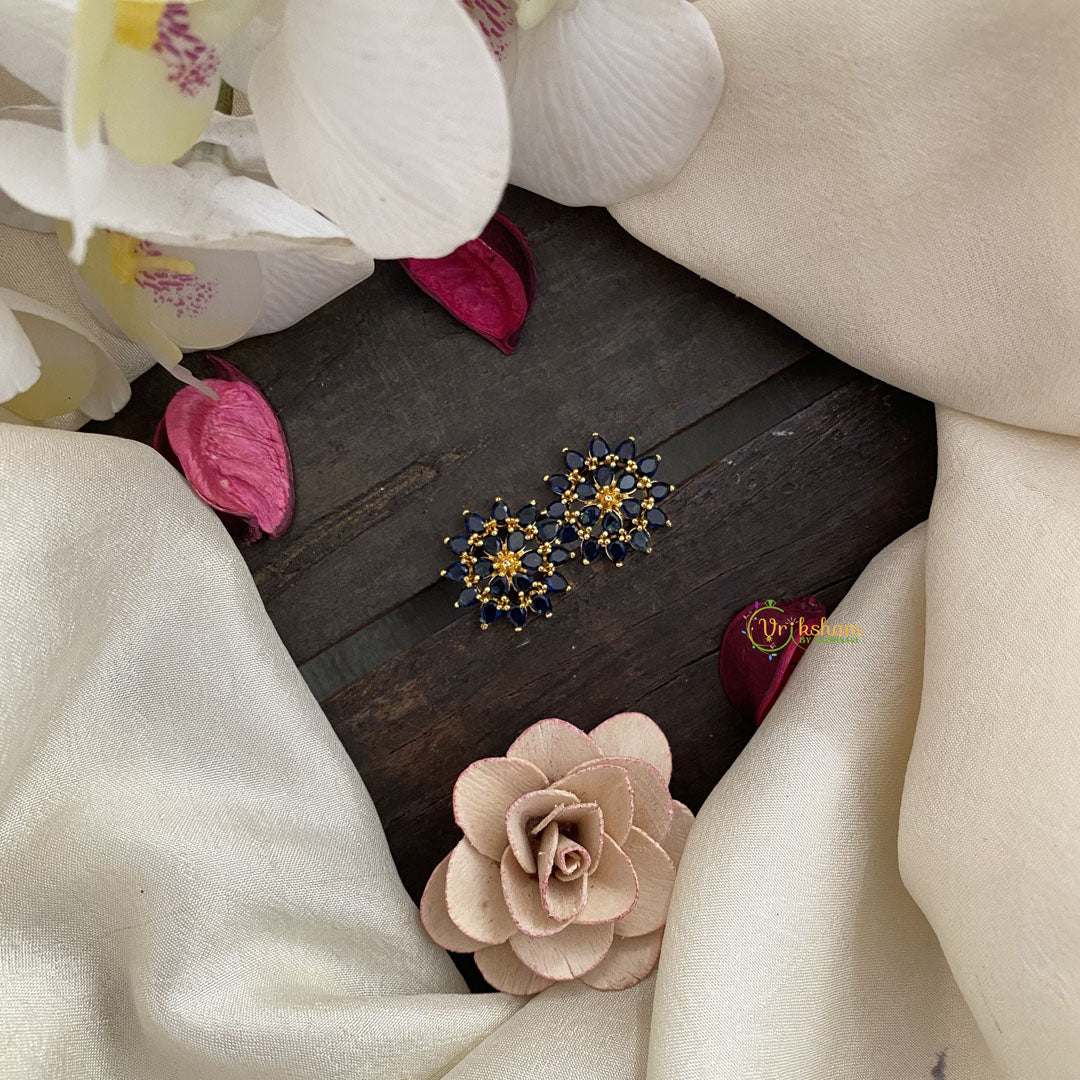 Vriksham Antique Floral Studs-Blue-G16710