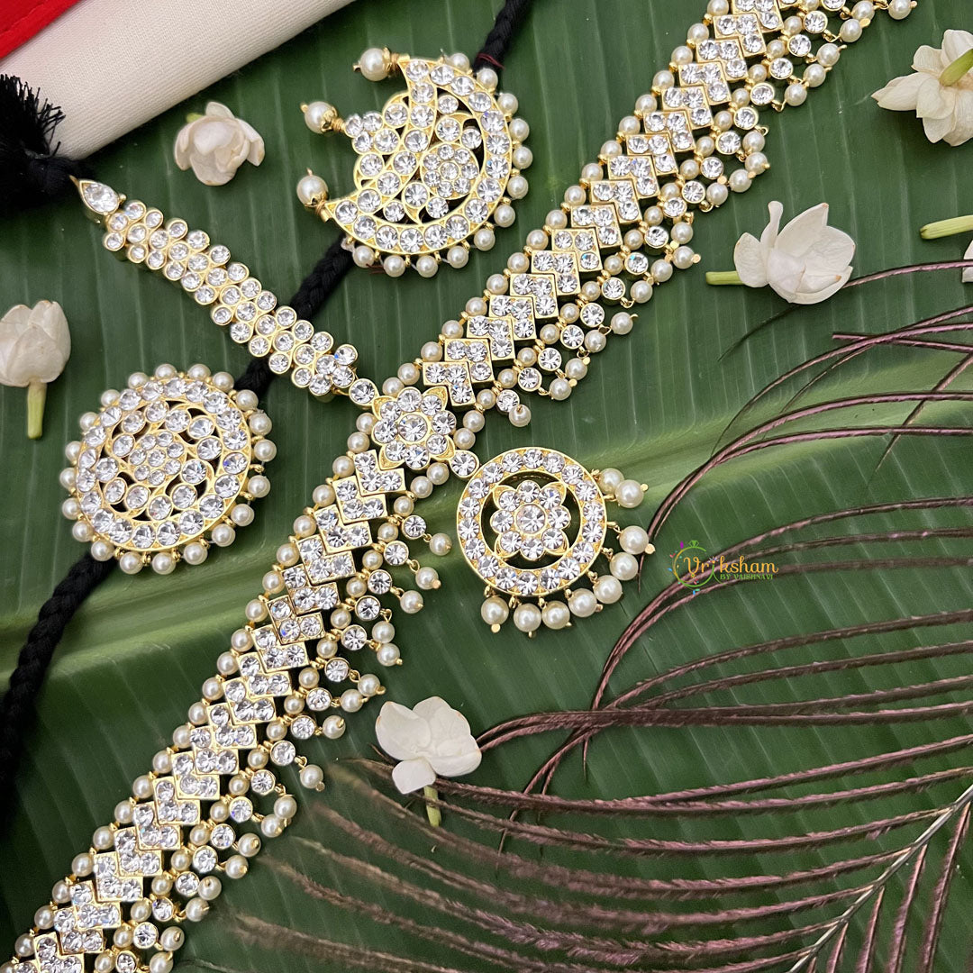 Vriksham Embellished With White Stones & Precious Kemp Mang Tikka-With Chandran Suriyan-Pearl-G19738