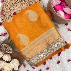 Vriksham Orange Color Janhvi Kapoor's Organza Saree-Handloom-VS5026