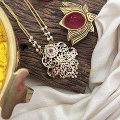 Vriksham AD Stone Lotus Pendant 2 Layer Pearl With Gold Chain-Red Green-G18838
