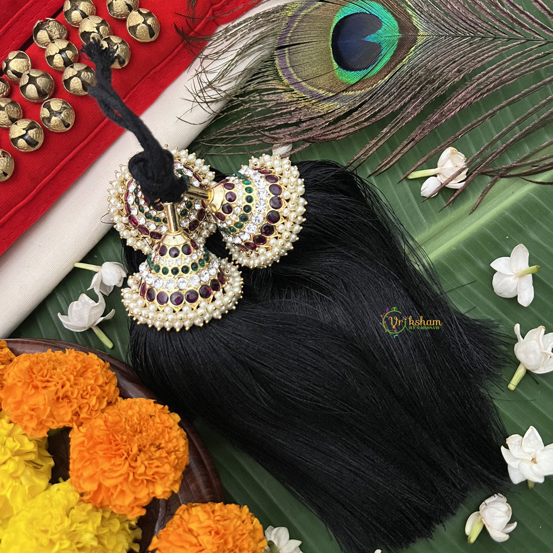 Vriksham Antique Kemp Gold Style Kunjalam-Red Green & White-Pearl-G19739