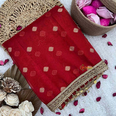 Vriksham  Red With Lace & Coin Tassel Organza Saree-Handloom-VS5020