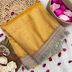 Vriksham Classic Golden Organza Saree-Lace Border-Handloom-VS5041