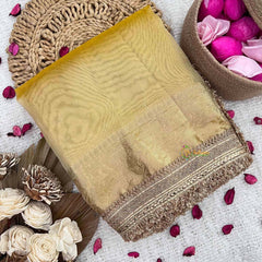 Vriksham  Janhvi Kapoor Mustard Yellow Organza Saree-Lace Border-Handloom-VS5040